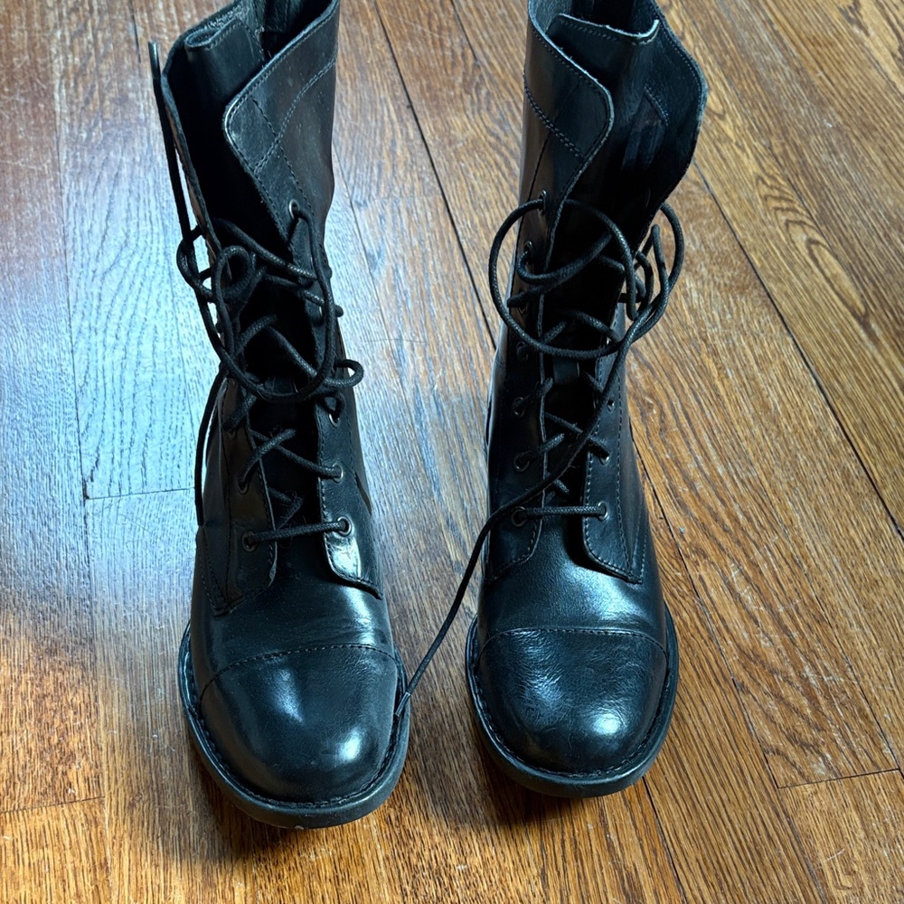 Born Black Leather Combat Boots